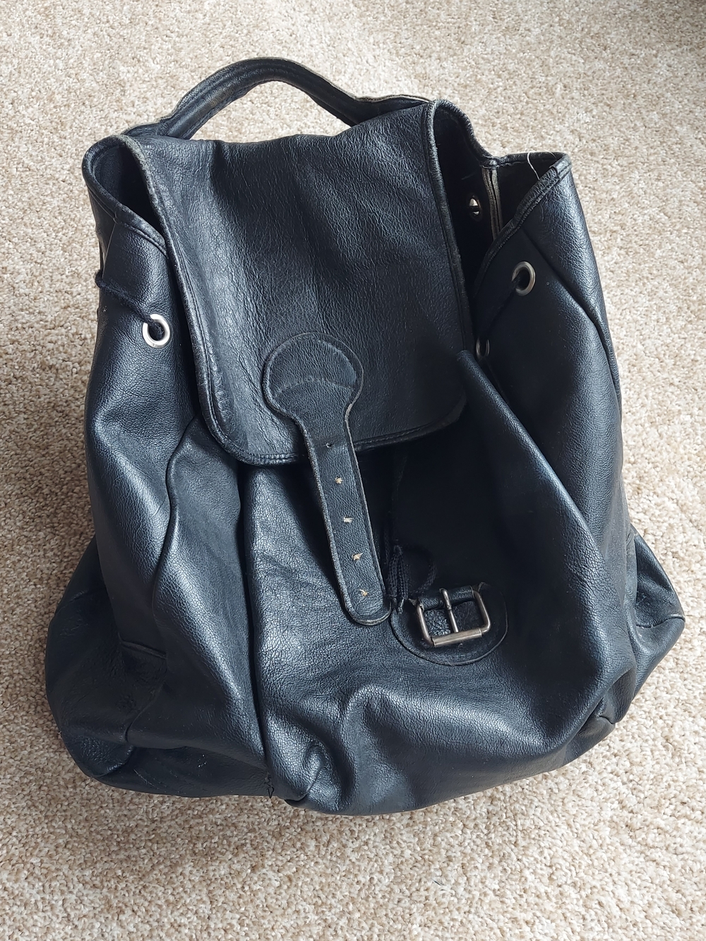 Vintage Black Leather Backpack